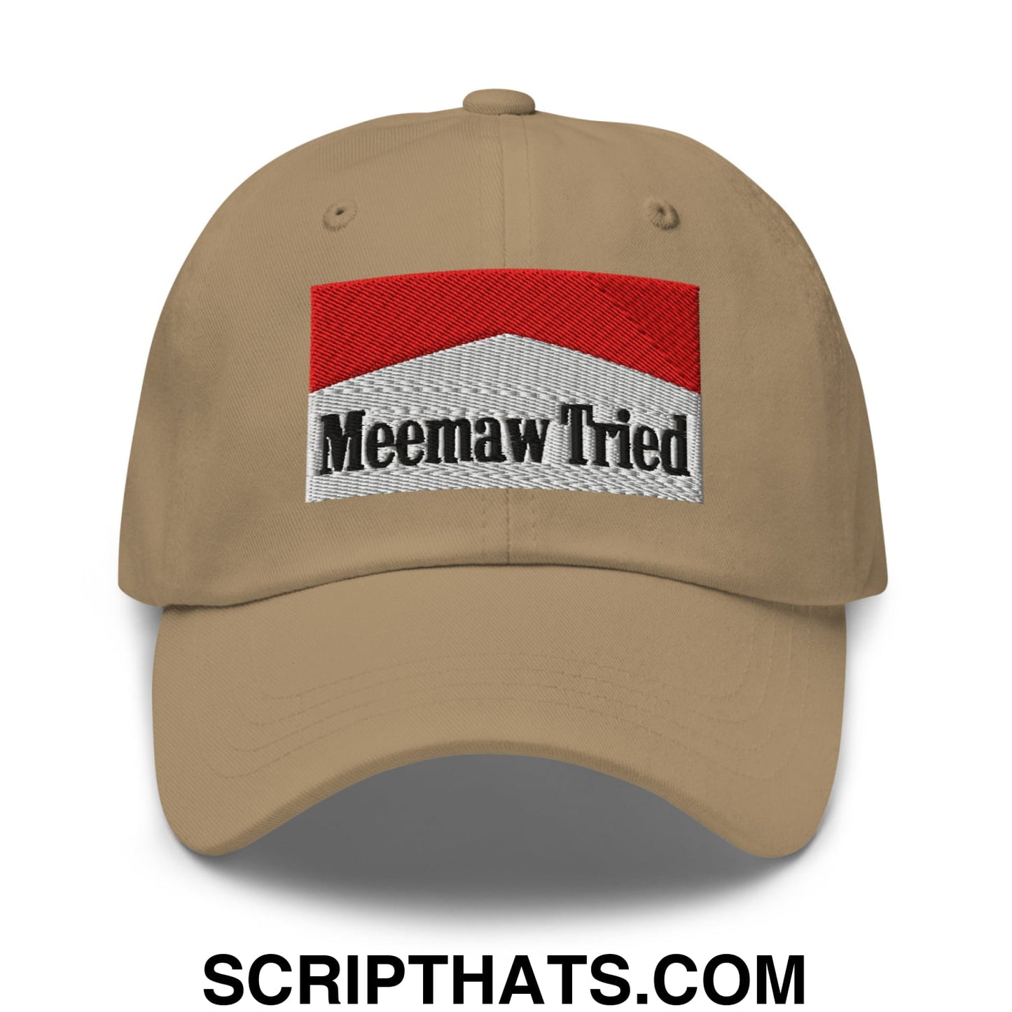 Meemaw Tried Cigarette Red Embroidered Unstructured Dad Hat Khaki