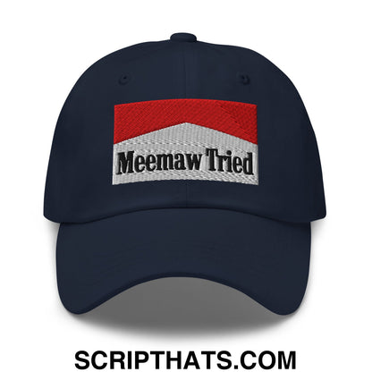 Meemaw Tried Cigarette Red Embroidered Unstructured Dad Hat Navy