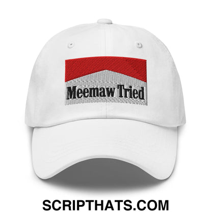 Meemaw Tried Cigarette Red Embroidered Unstructured Dad Hat White
