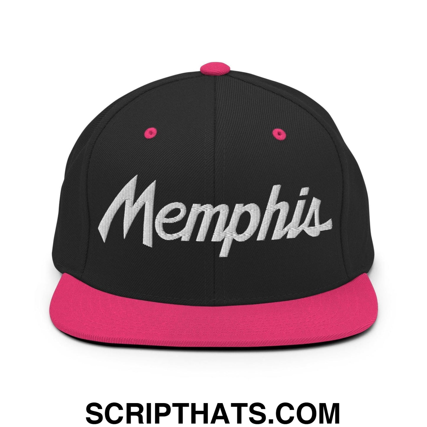 Memphis Script Snapback Hat Black Neon Pink