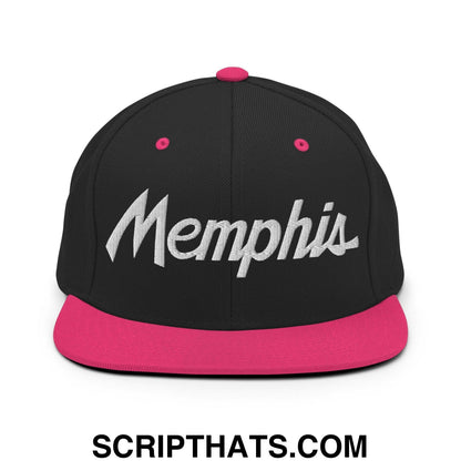 Memphis Script Snapback Hat Black Neon Pink