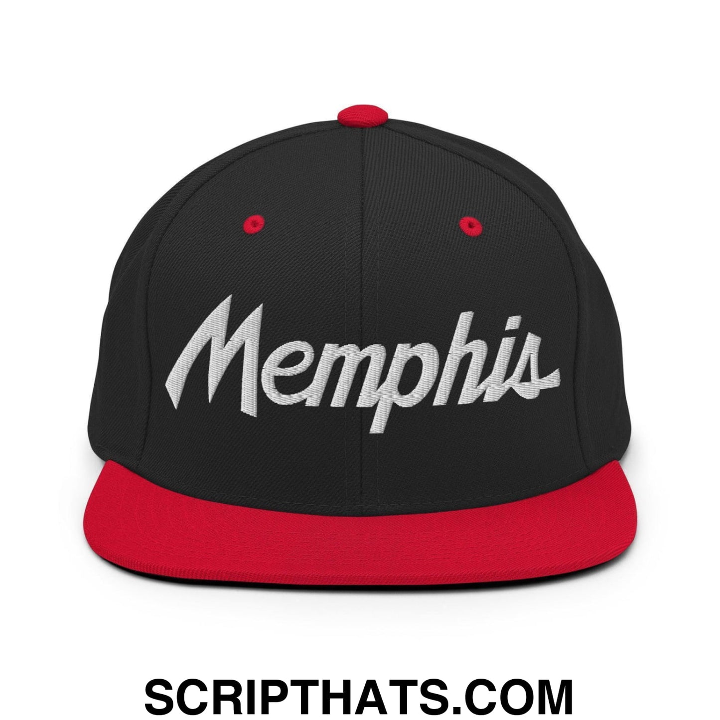 Memphis Script Snapback Hat Black Red