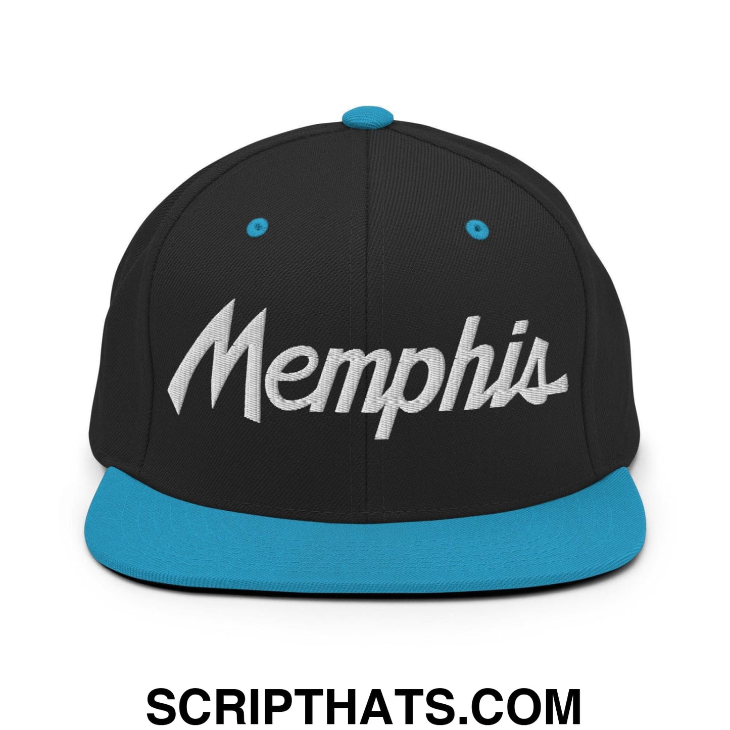 Memphis Script Snapback Hat Black Teal