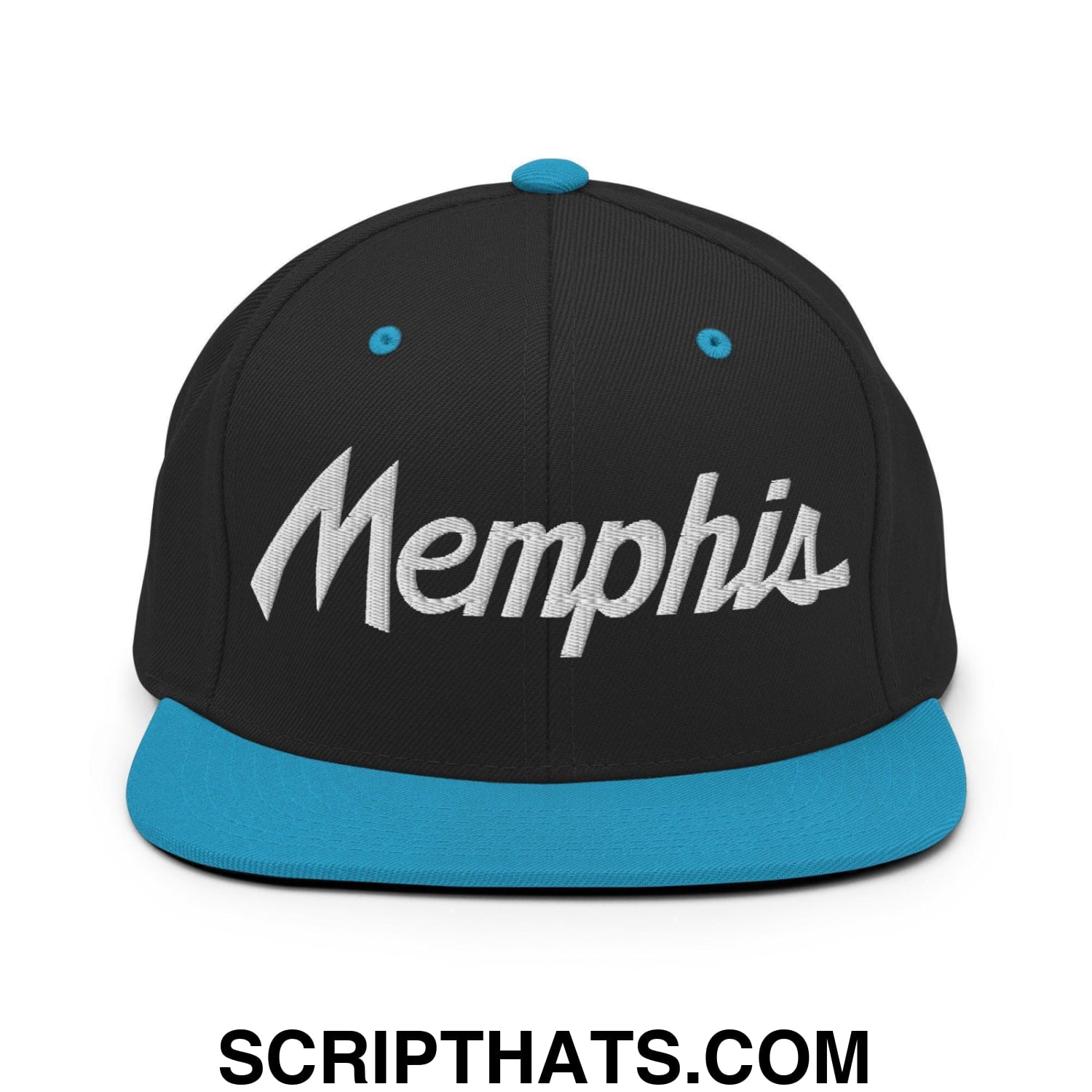 Memphis Script Snapback Hat Black Teal