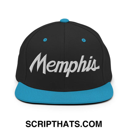 Memphis Script Snapback Hat Black Teal