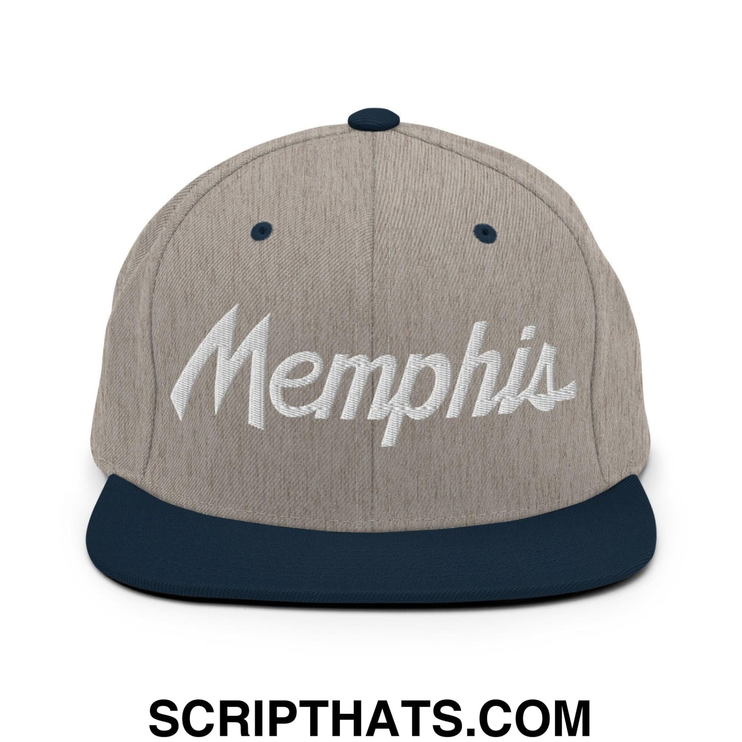 Memphis Script Snapback Hat Heather Grey Navy