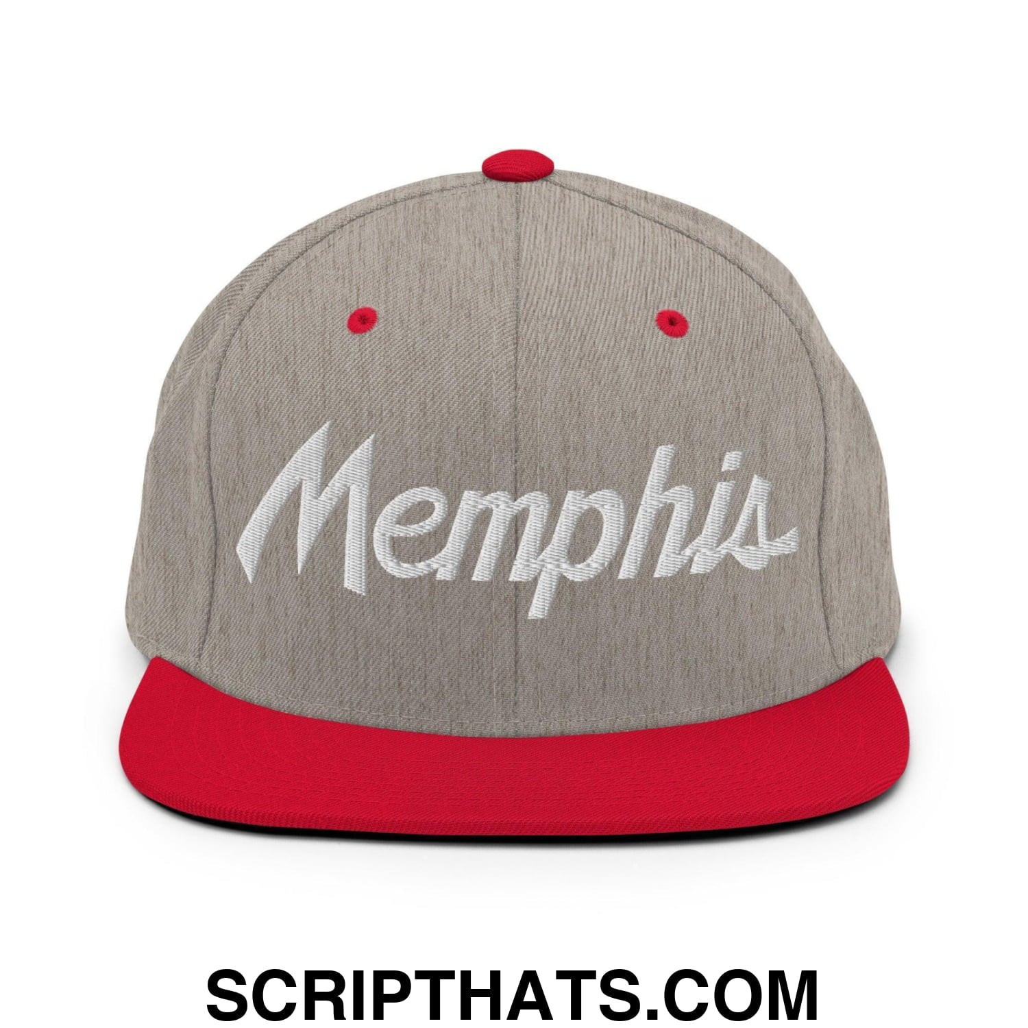 Memphis Script Snapback Hat Heather Grey Red
