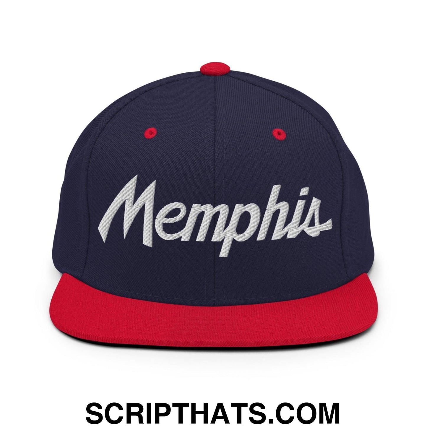 Memphis Script Snapback Hat Navy Red