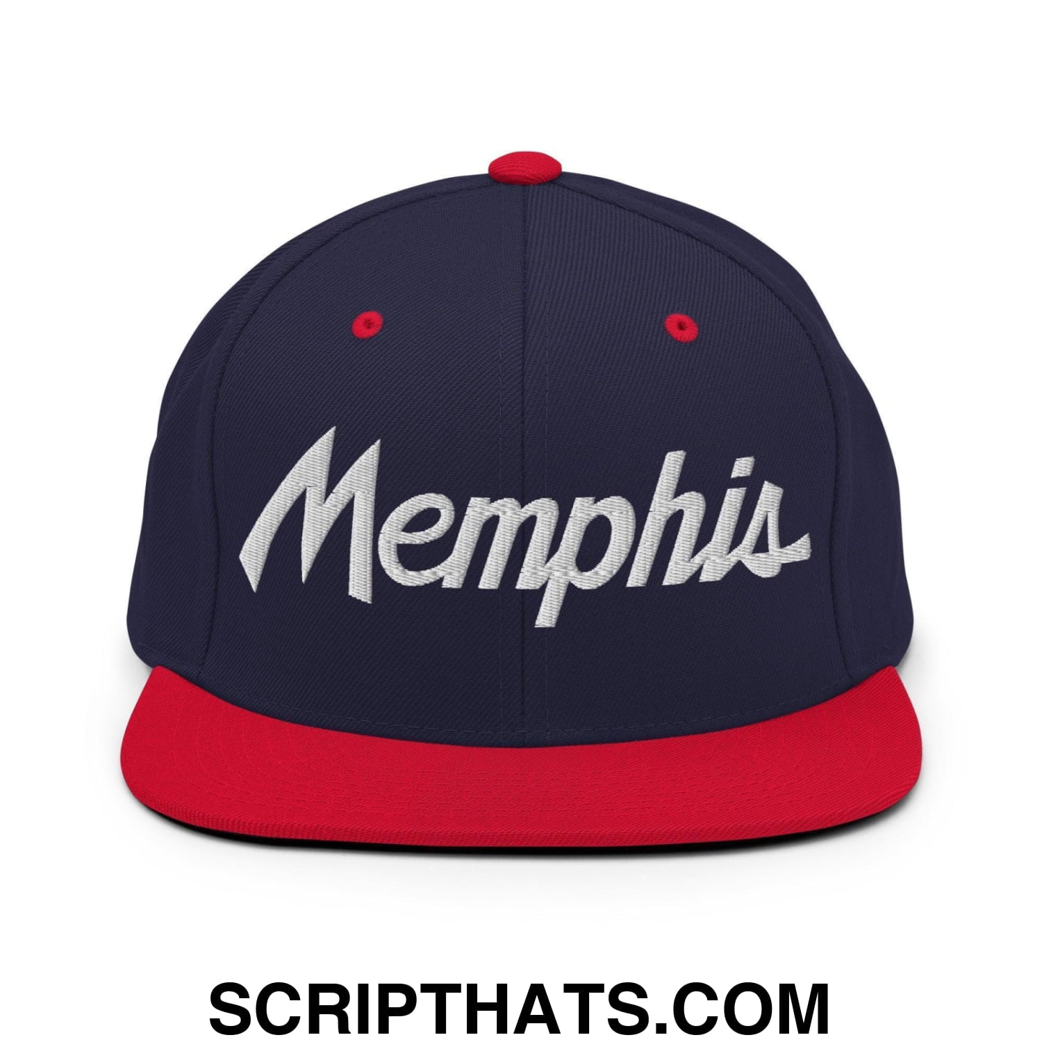 Memphis Script Snapback Hat Navy Red
