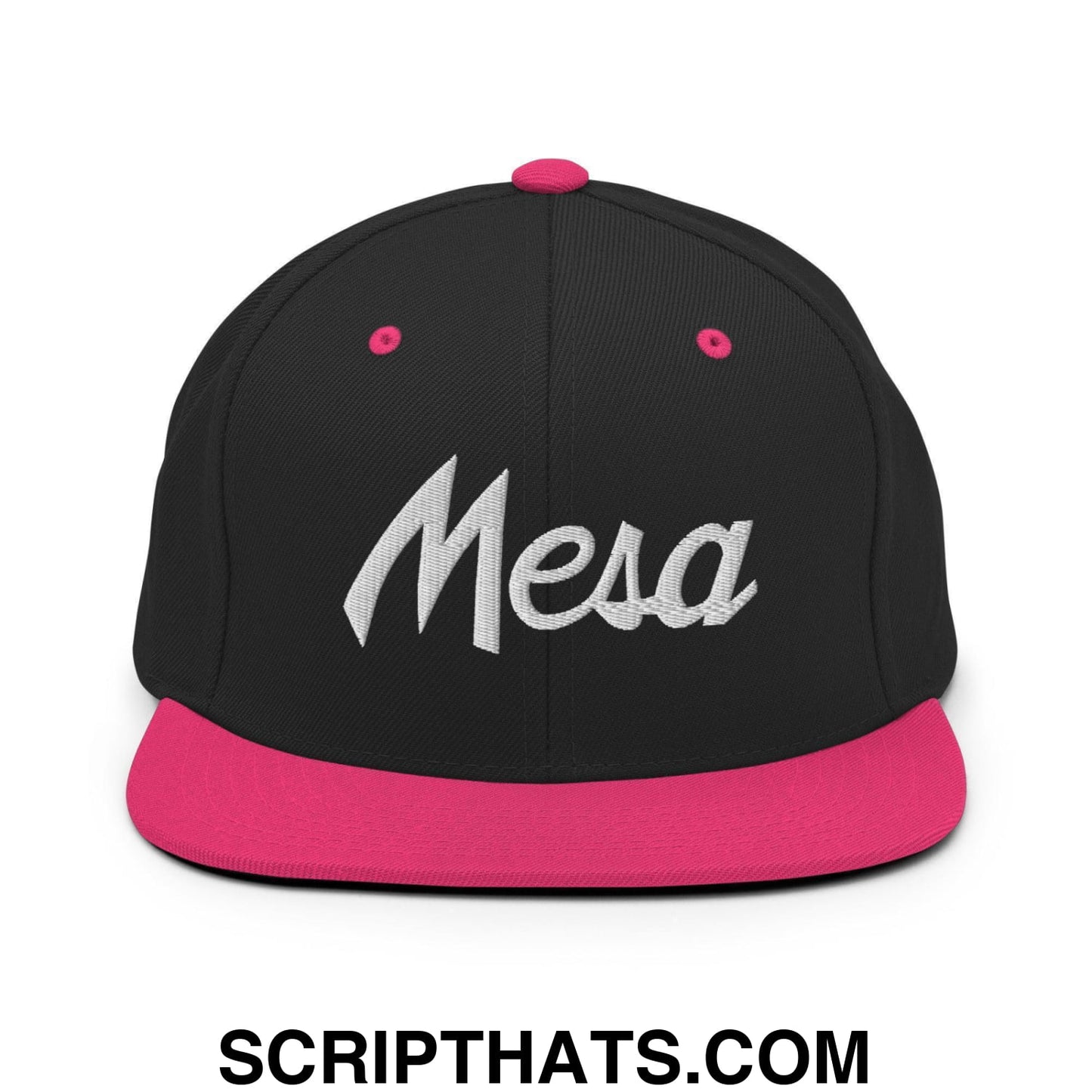 Mesa Script Snapback Hat Black Neon Pink
