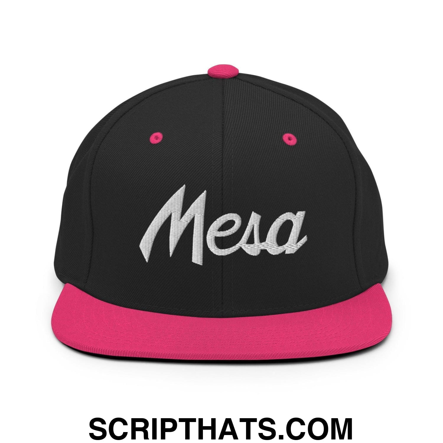 Mesa Script Snapback Hat Black Neon Pink