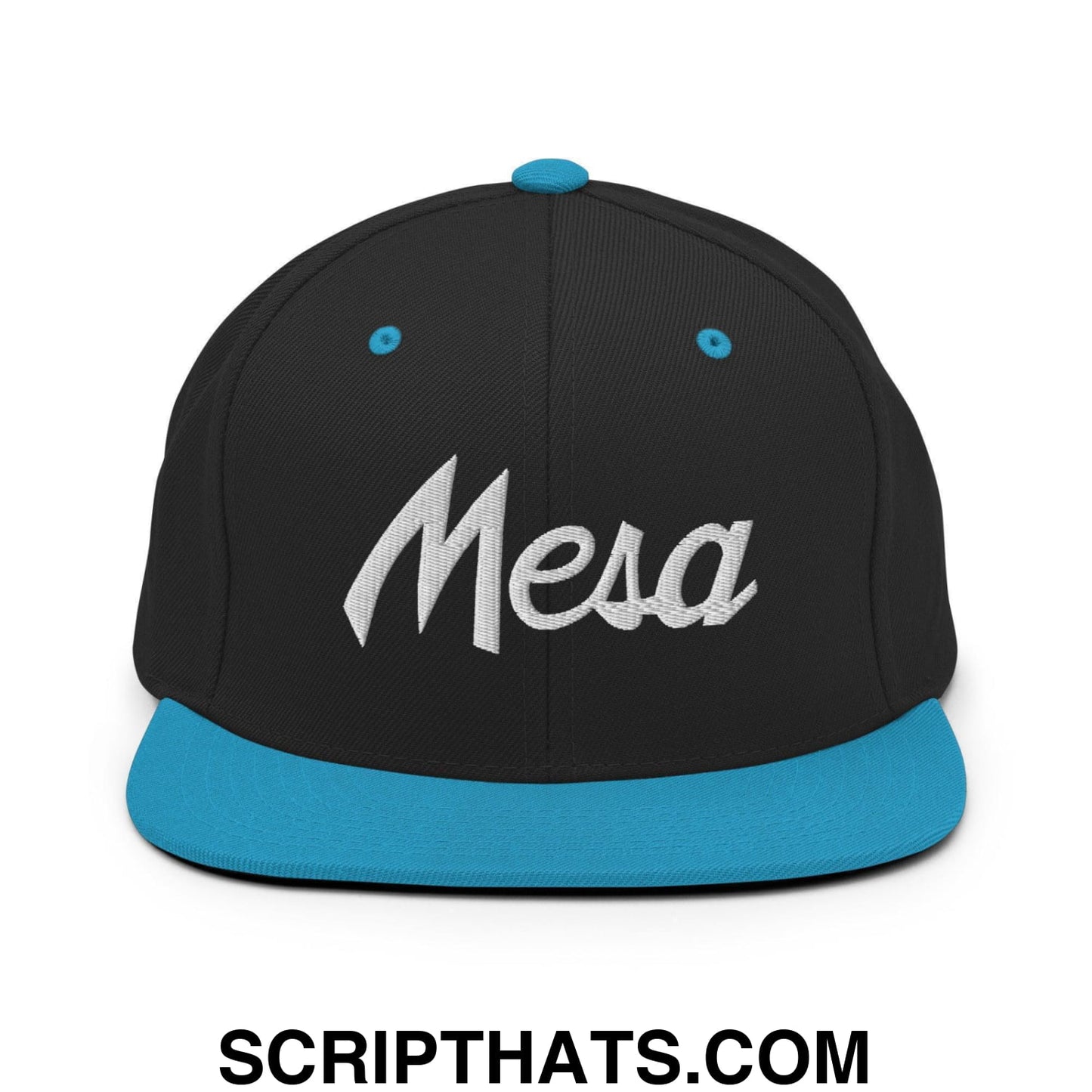 Mesa Script Snapback Hat Black Teal