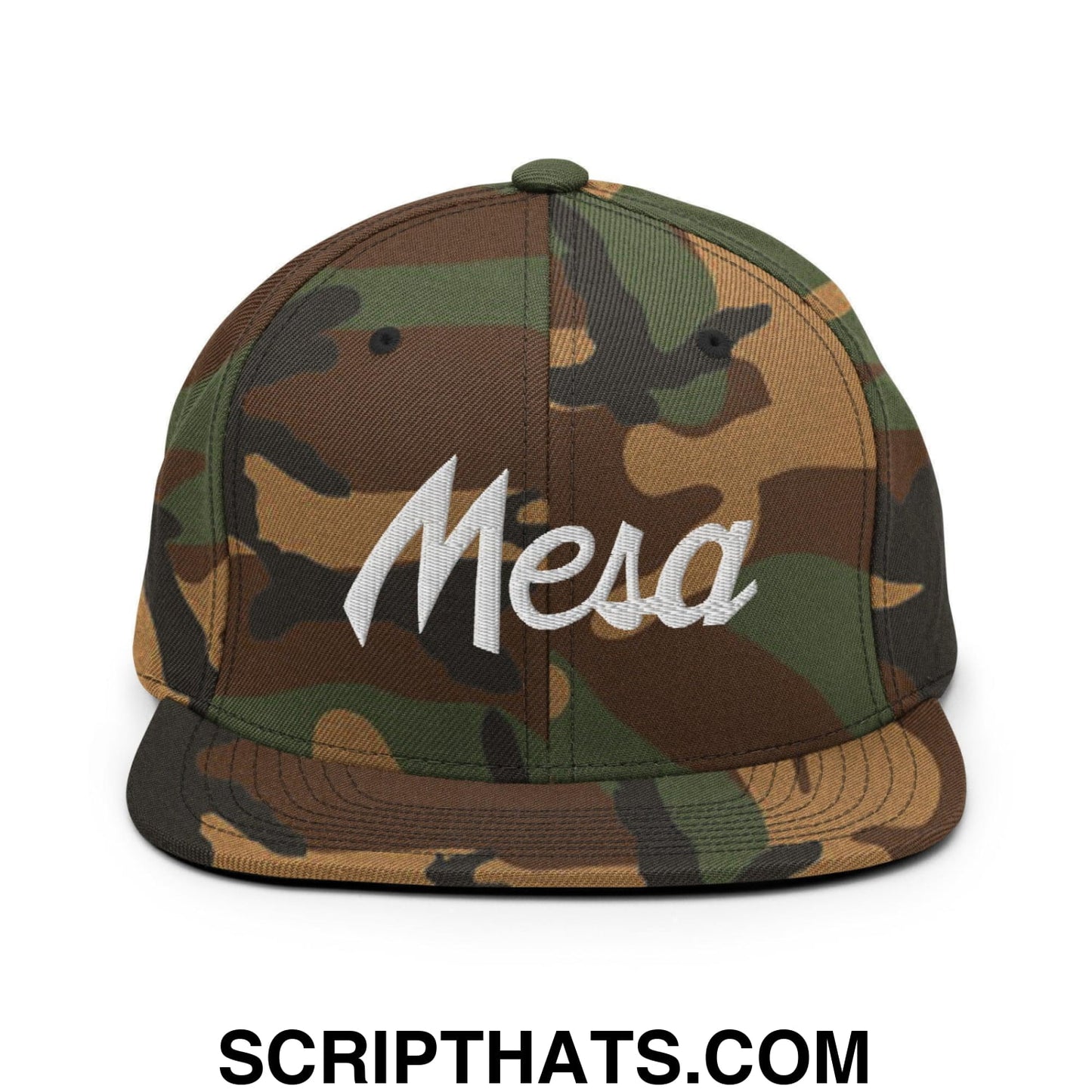 Mesa Script Snapback Hat Green Camo