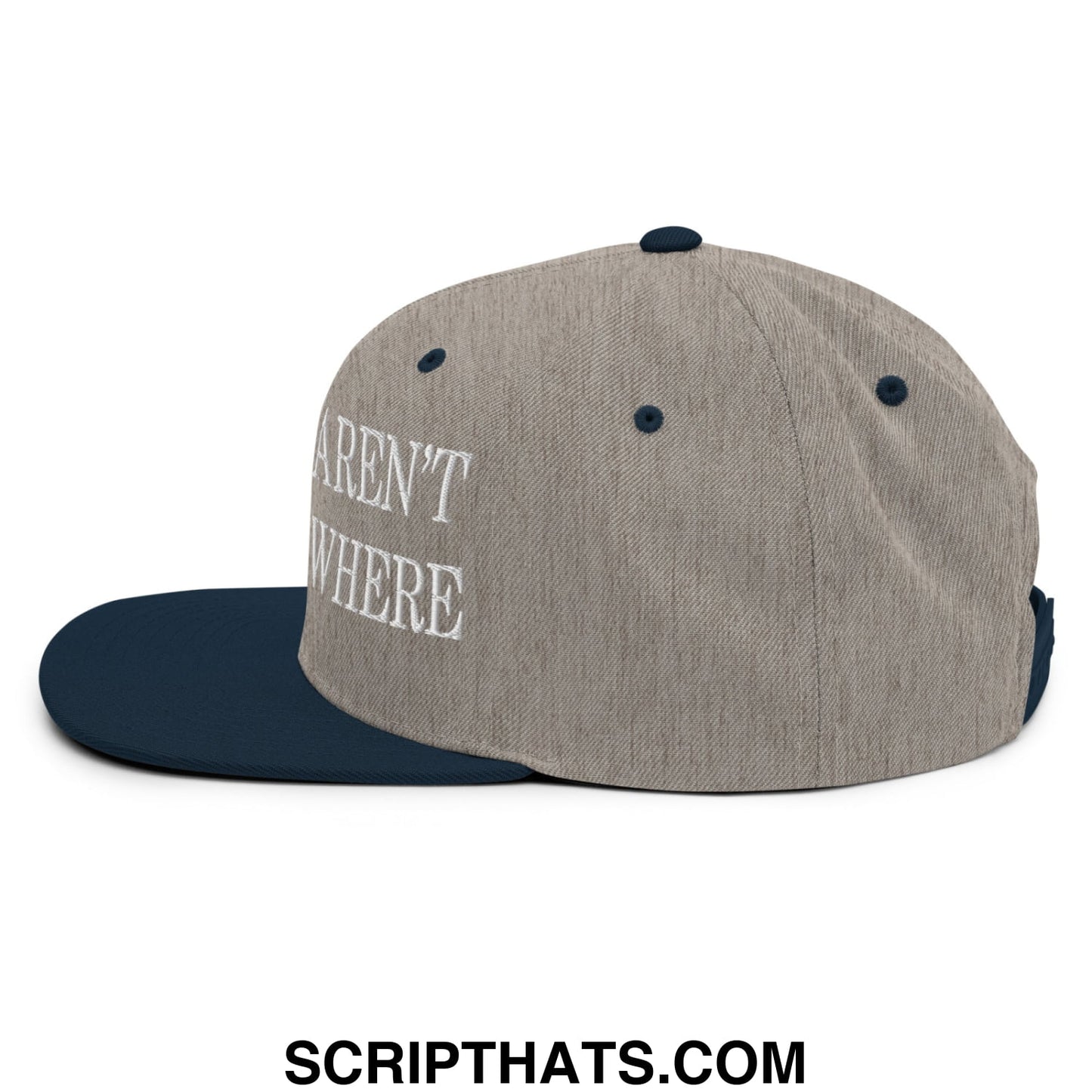 Mexicans Aren't Going Anywhere Embroidered Flat Bill Brim Snapback Hat Heather Grey Navy