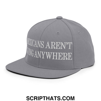 Mexicans Aren't Going Anywhere Embroidered Flat Bill Brim Snapback Hat Silver