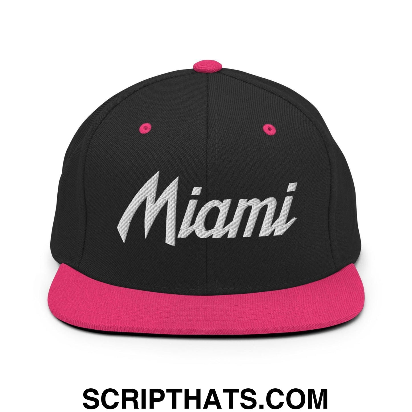 Miami Script Snapback Hat Black Neon Pink