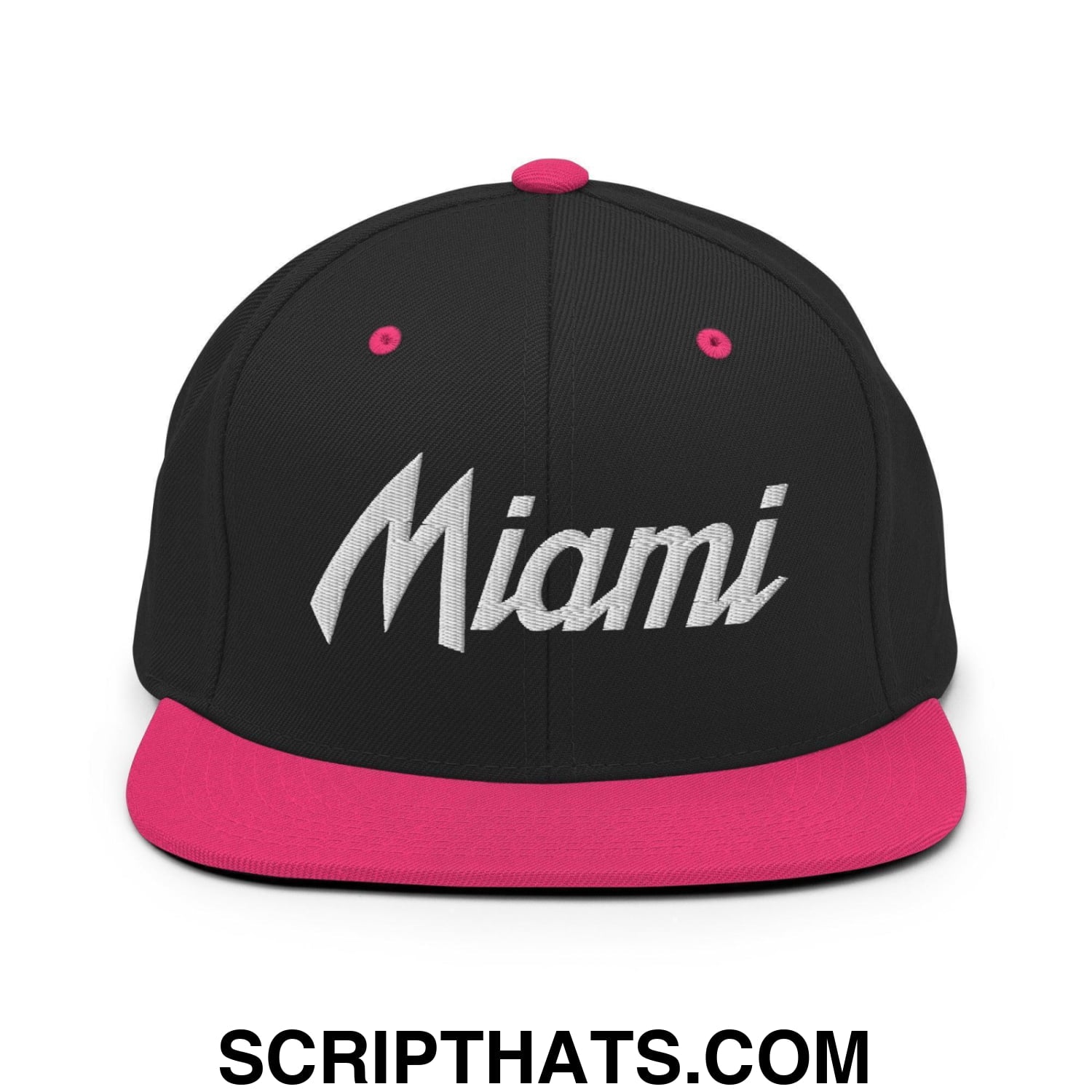 Miami Script Snapback Hat Black Neon Pink