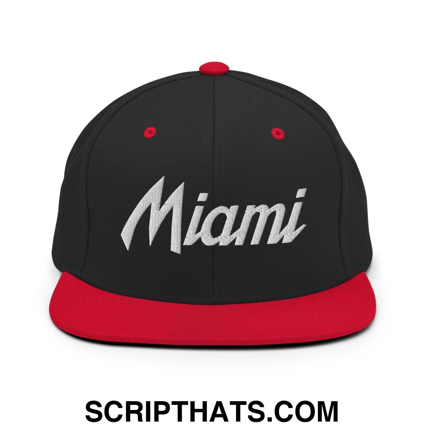 Miami Script Snapback Hat Black Red
