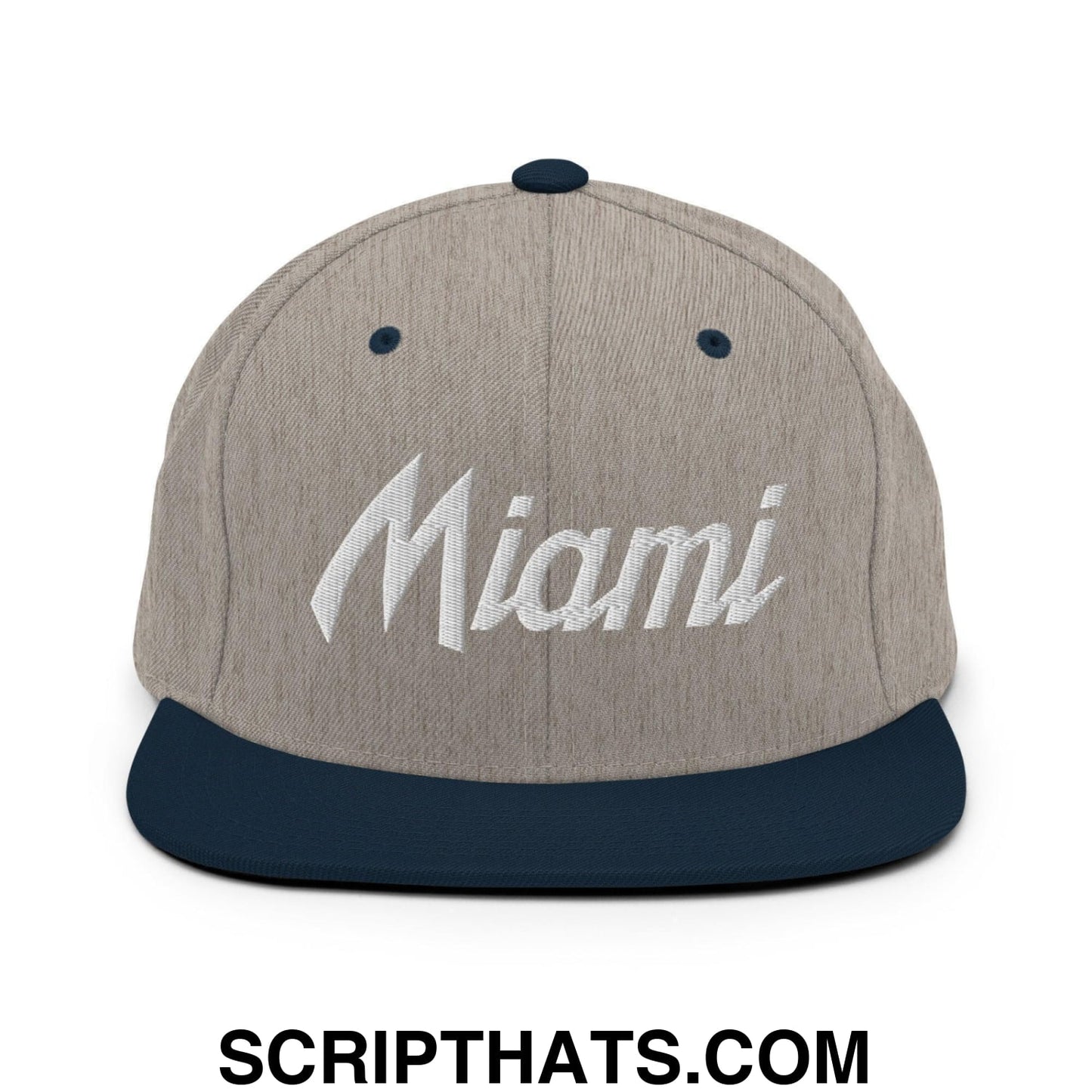 Miami Script Snapback Hat Heather Grey Navy