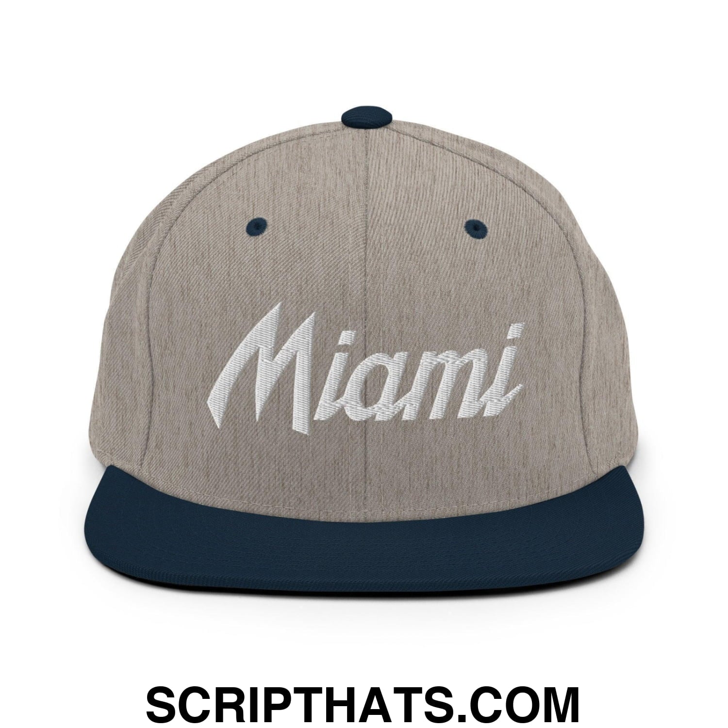 Miami Script Snapback Hat Heather Grey Navy