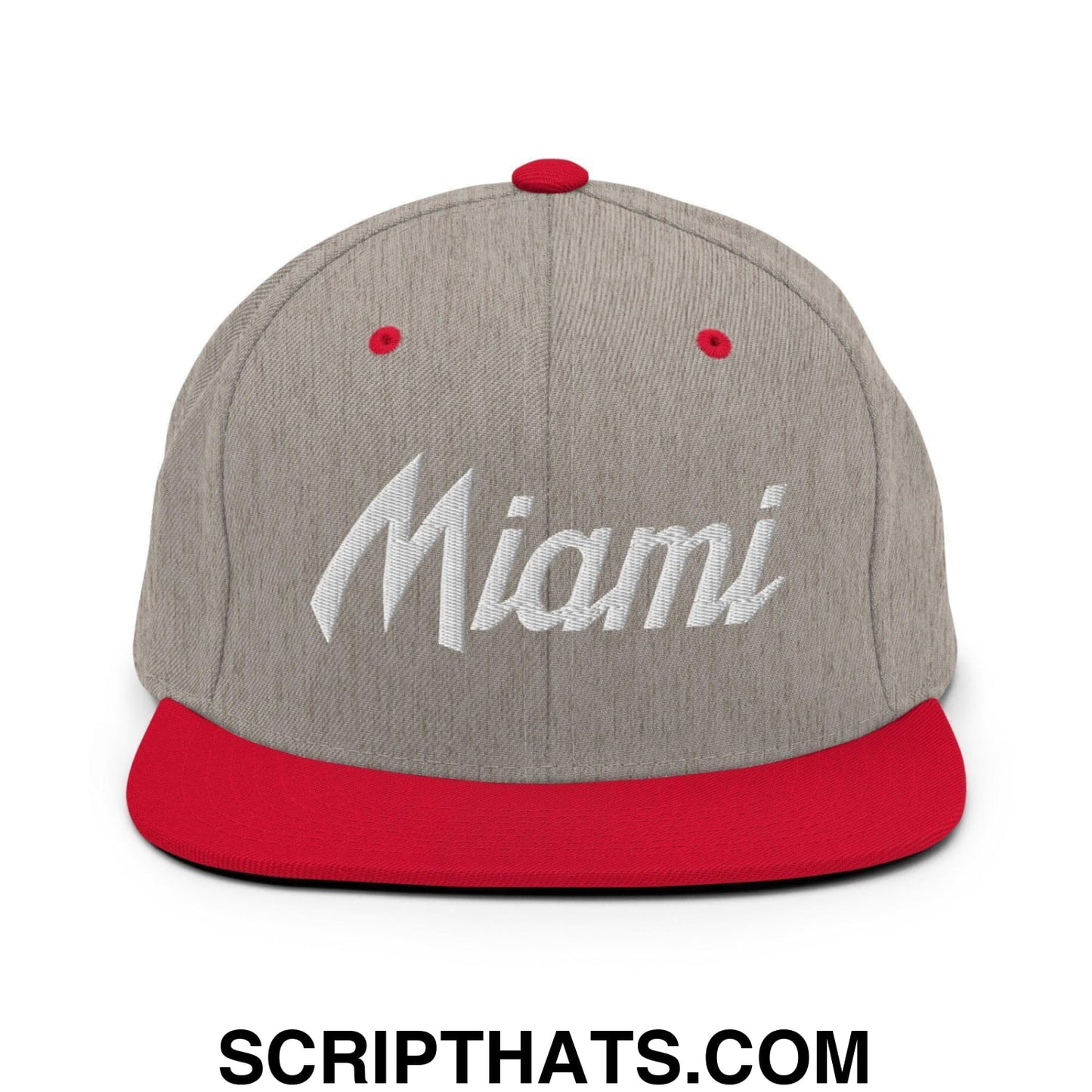 Miami Script Snapback Hat Heather Grey Red