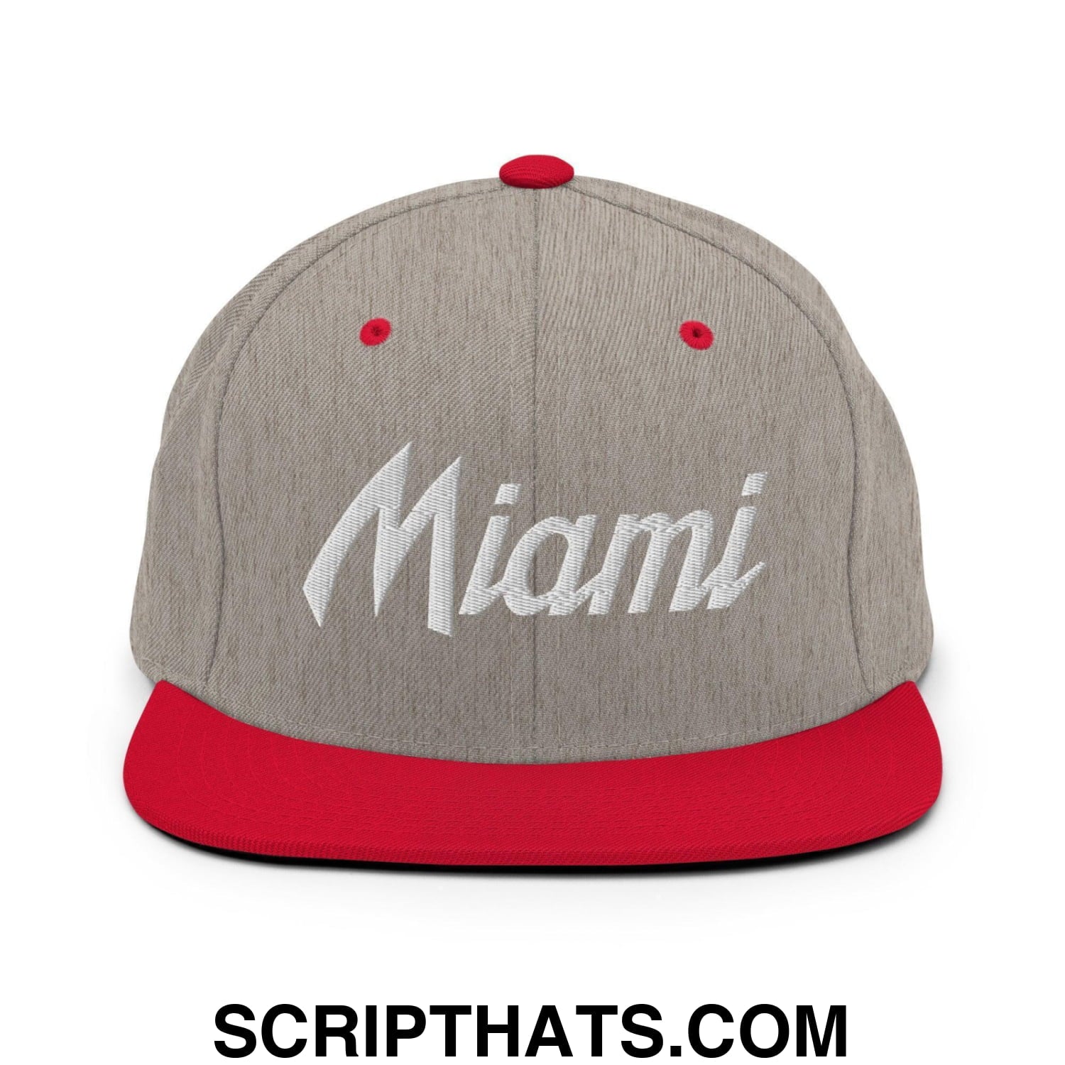 Miami Script Snapback Hat Heather Grey Red
