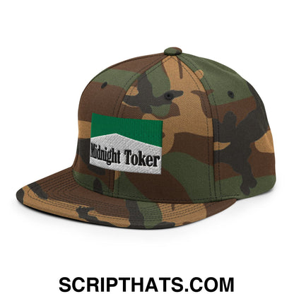 Midnight Toker Cigarette Menthol Green Embroidered Flat Bill Brim Snapback Hat Green Camo