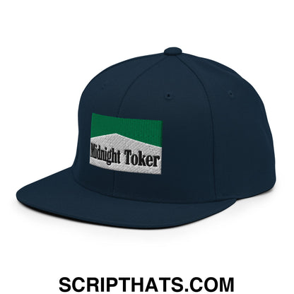 Midnight Toker Cigarette Menthol Green Embroidered Flat Bill Brim Snapback Hat Dark Navy