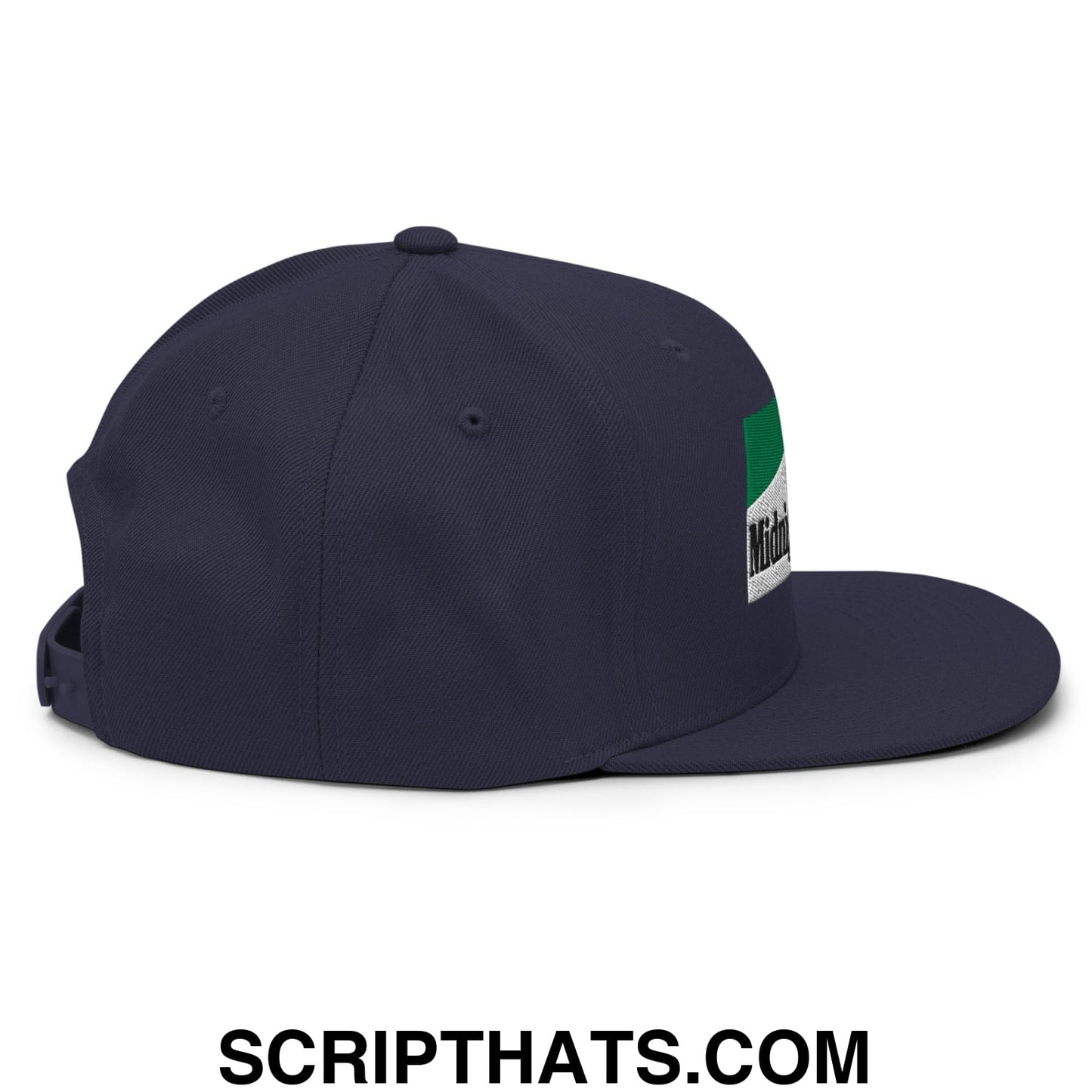 Midnight Toker Cigarette Menthol Green Embroidered Flat Bill Brim Snapback Hat Navy
