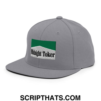 Midnight Toker Cigarette Menthol Green Embroidered Flat Bill Brim Snapback Hat Silver