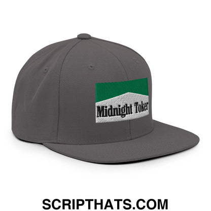 Midnight Toker Cigarette Menthol Green Embroidered Flat Bill Brim Snapback Hat Dark Grey