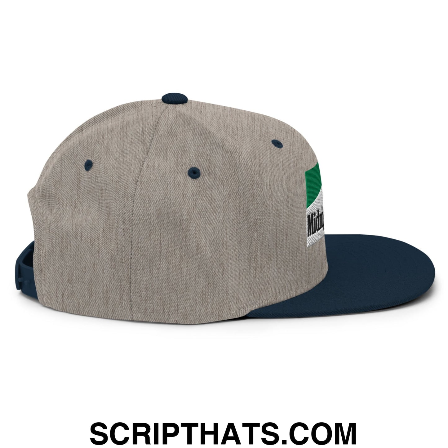 Midnight Toker Cigarette Menthol Green Embroidered Flat Bill Brim Snapback Hat Heather Grey Navy
