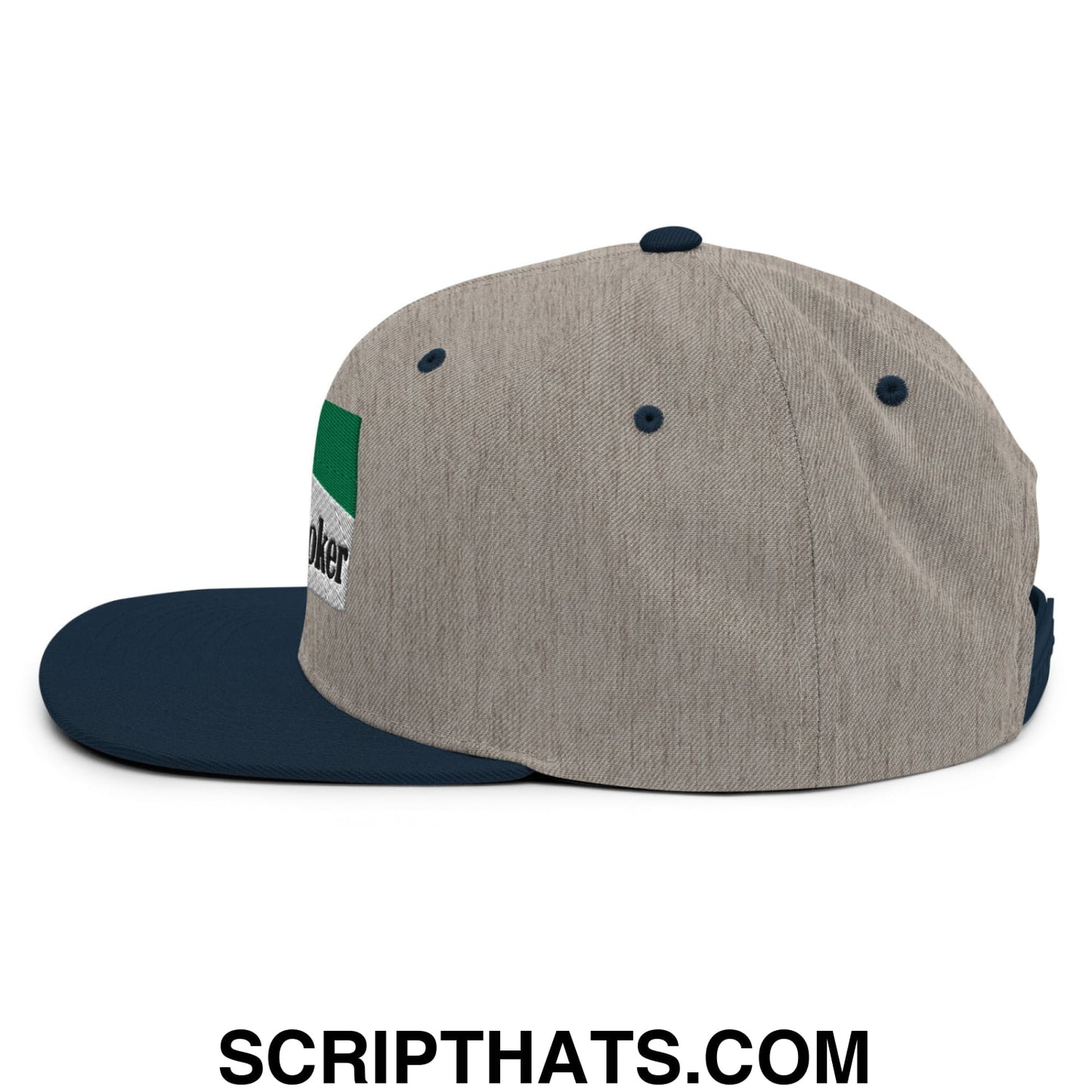 Midnight Toker Cigarette Menthol Green Embroidered Flat Bill Brim Snapback Hat Heather Grey Navy