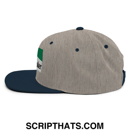 Midnight Toker Cigarette Menthol Green Embroidered Flat Bill Brim Snapback Hat Heather Grey Navy