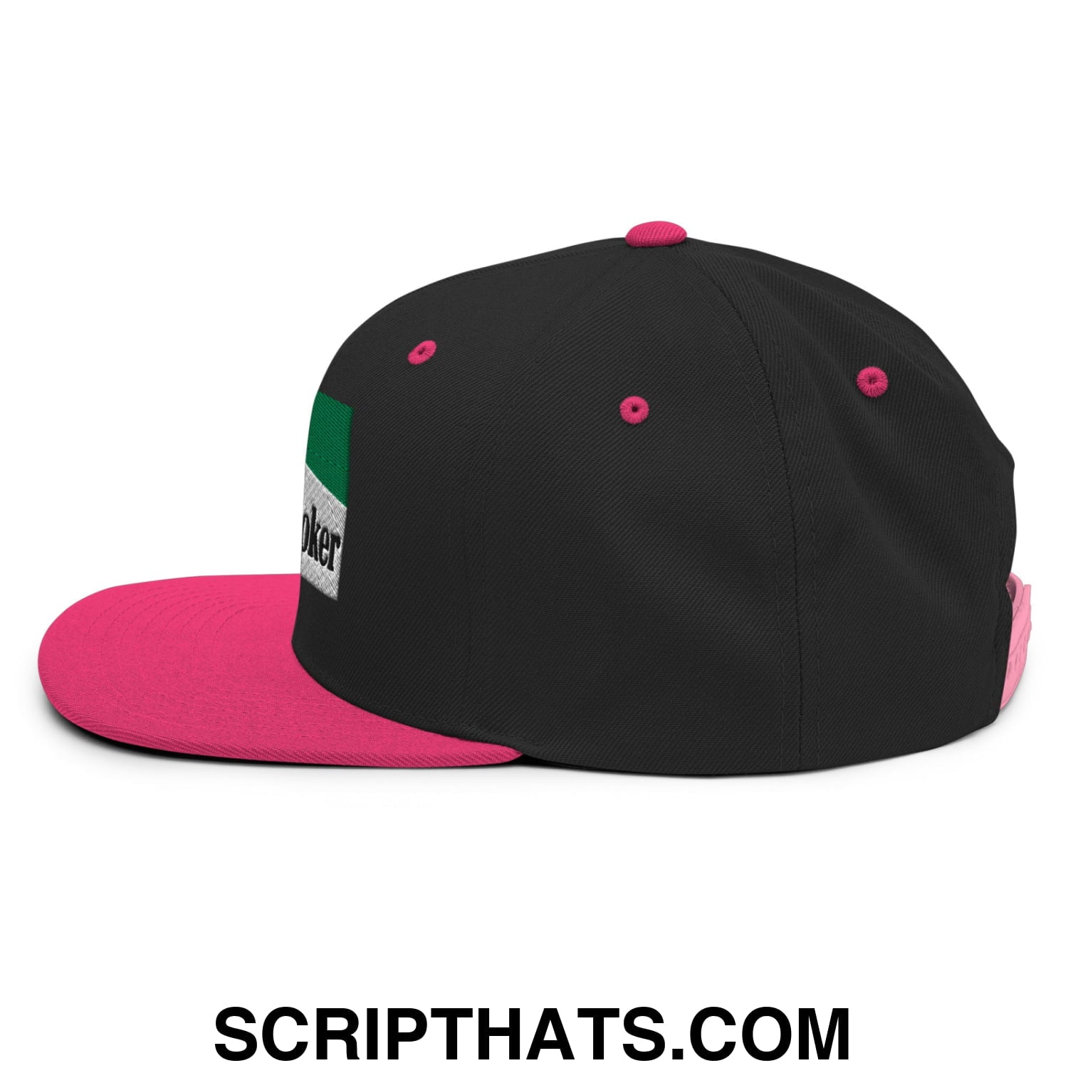 Midnight Toker Cigarette Menthol Green Embroidered Flat Bill Brim Snapback Hat Black Neon Pink
