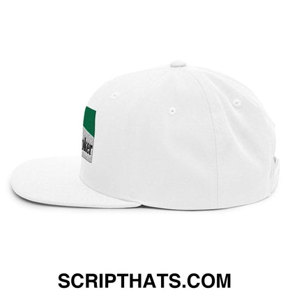 Midnight Toker Cigarette Menthol Green Embroidered Flat Bill Brim Snapback Hat White