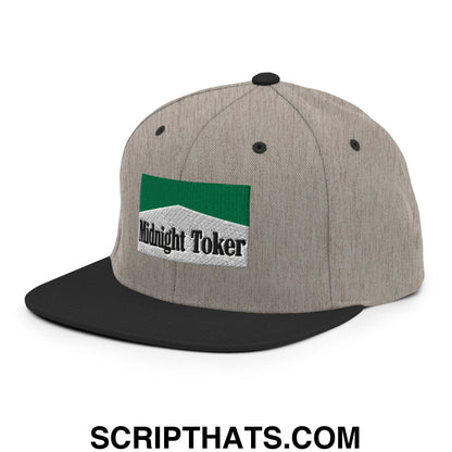 Midnight Toker Cigarette Menthol Green Embroidered Flat Bill Brim Snapback Hat Heather Black