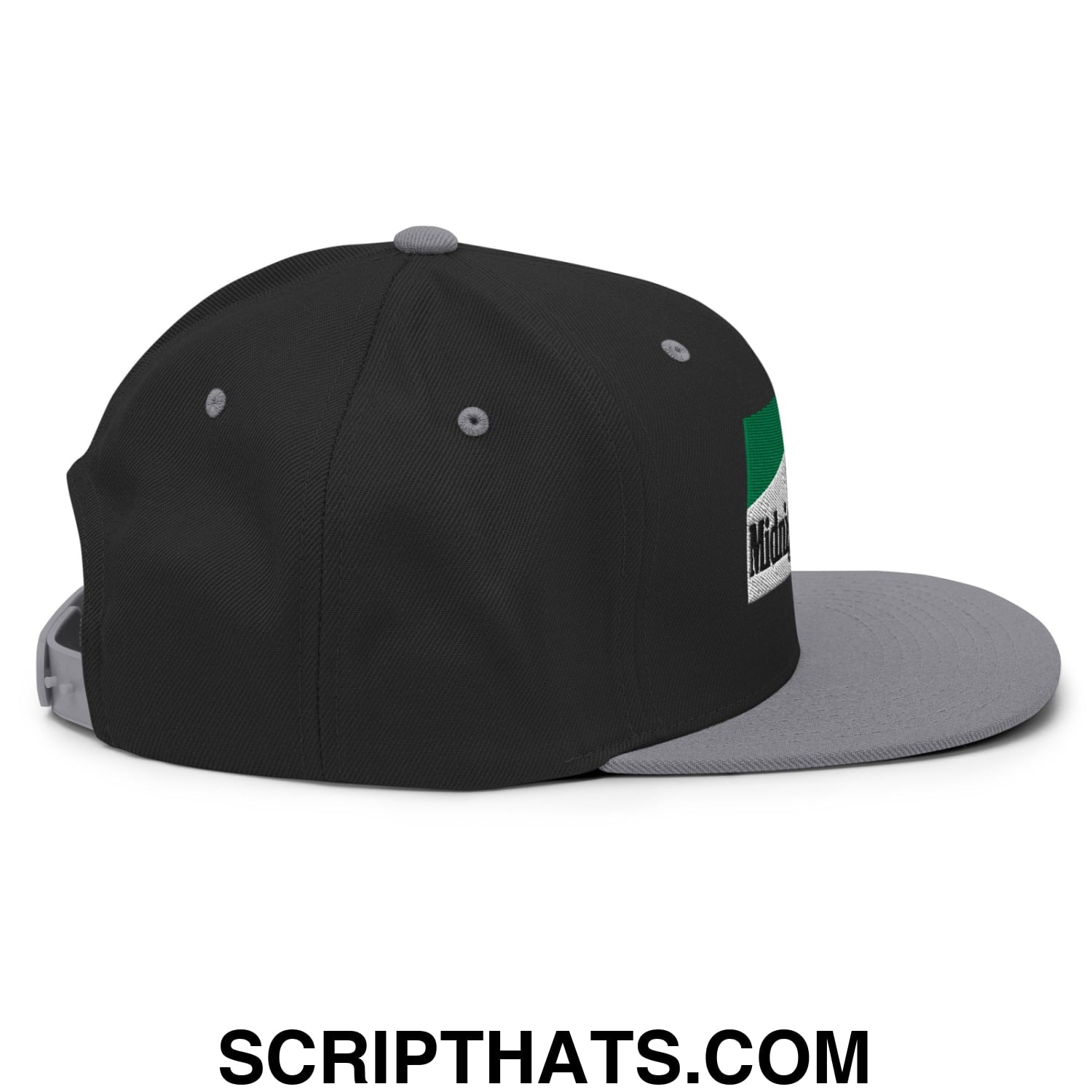 Midnight Toker Cigarette Menthol Green Embroidered Flat Bill Brim Snapback Hat Black Silver