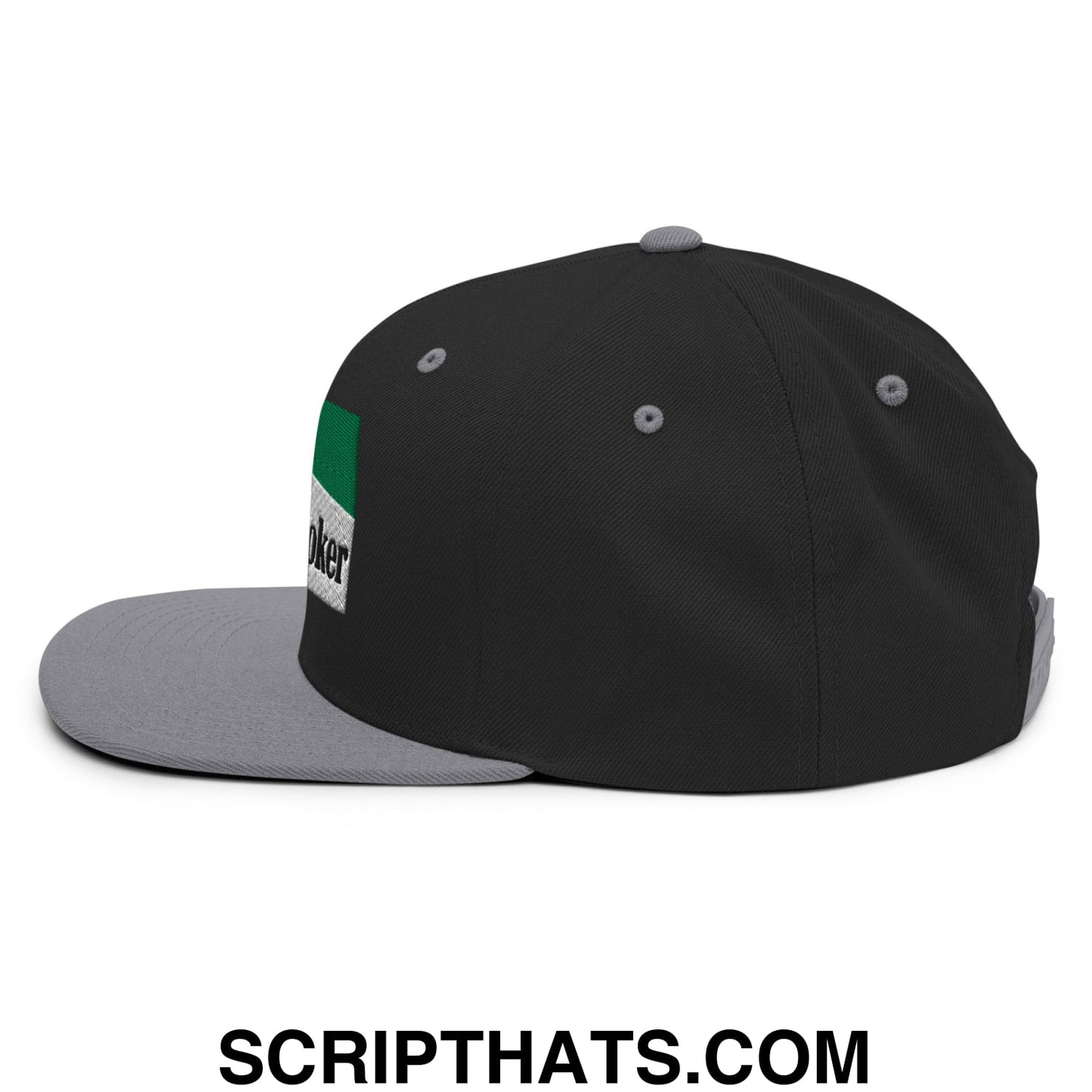 Midnight Toker Cigarette Menthol Green Embroidered Flat Bill Brim Snapback Hat Black Silver