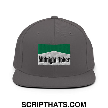 Midnight Toker Cigarette Menthol Green Embroidered Flat Bill Brim Snapback Hat Dark Grey