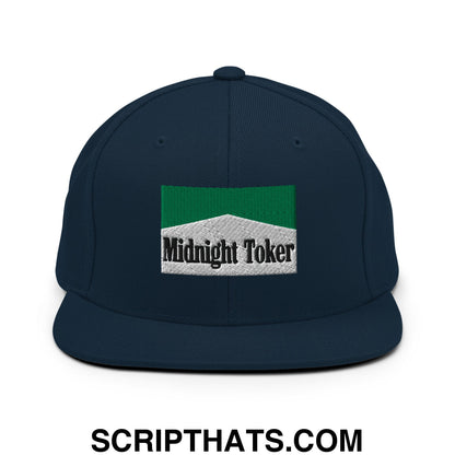 Midnight Toker Cigarette Menthol Green Embroidered Flat Bill Brim Snapback Hat Dark Navy