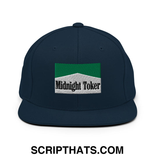 Midnight Toker Cigarette Menthol Green Embroidered Flat Bill Brim Snapback Hat Dark Navy