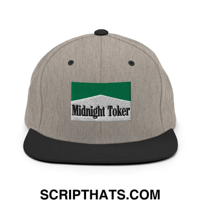 Midnight Toker Cigarette Menthol Green Embroidered Flat Bill Brim Snapback Hat Heather Black