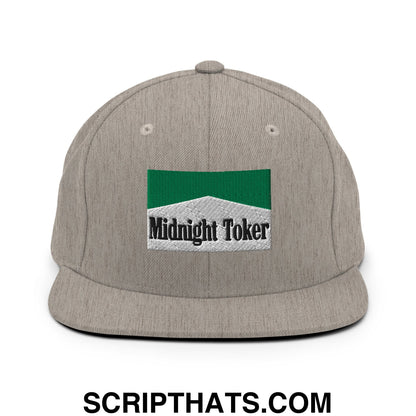 Midnight Toker Cigarette Menthol Green Embroidered Flat Bill Brim Snapback Hat Heather Grey