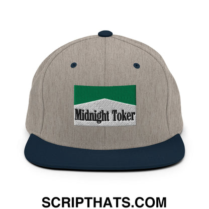 Midnight Toker Cigarette Menthol Green Embroidered Flat Bill Brim Snapback Hat Heather Grey Navy