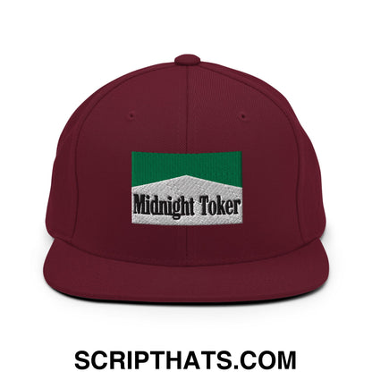 Midnight Toker Cigarette Menthol Green Embroidered Flat Bill Brim Snapback Hat Maroon