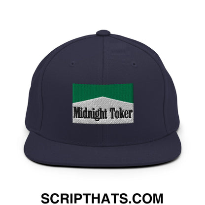 Midnight Toker Cigarette Menthol Green Embroidered Flat Bill Brim Snapback Hat Navy