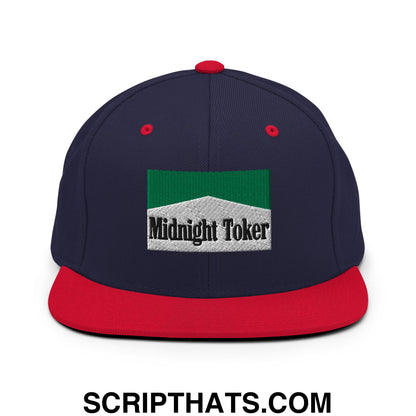 Midnight Toker Cigarette Menthol Green Embroidered Flat Bill Brim Snapback Hat Navy Red