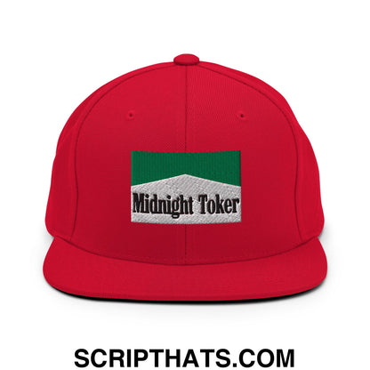Midnight Toker Cigarette Menthol Green Embroidered Flat Bill Brim Snapback Hat Red