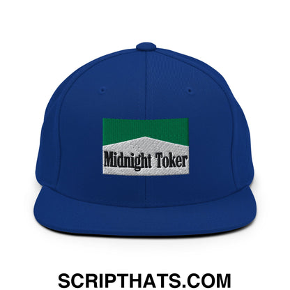 Midnight Toker Cigarette Menthol Green Embroidered Flat Bill Brim Snapback Hat Royal Blue
